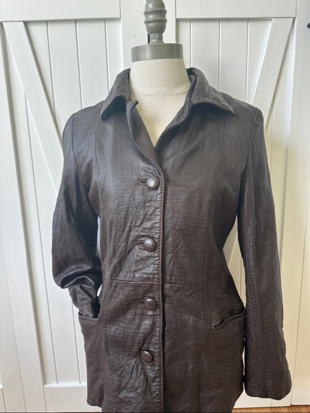 Faux Leather Button Down Blazer